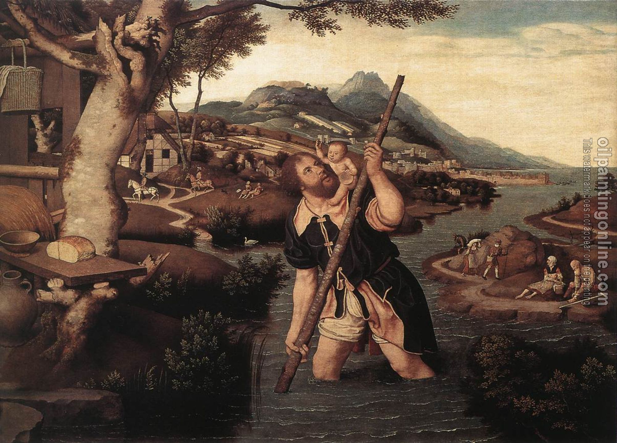 Mostaert, Jan - Hilly River Landscape with St Christopher